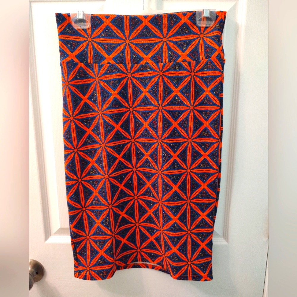 Lularoe Blue and Orange Pencil Skirt Size Small